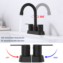 2 Handles Matte Black Faucet, Brushed Nickel Centerset RV Bathroom Faucets for 3 Hole