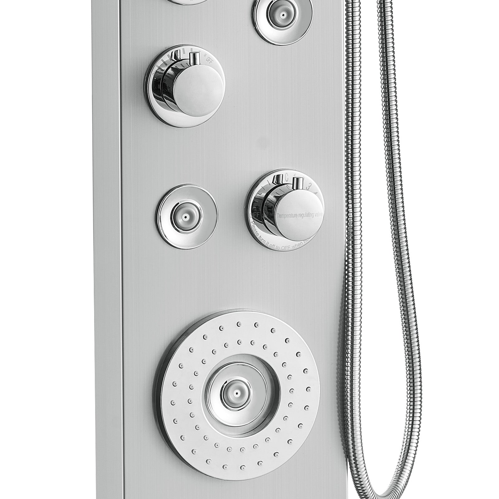 Shower Panel System, 6 Shower Modes, LED & Display Shower Panel Tower, Rainfall, Waterfall, 4 Body Massage Jets, Tub Spout, Handheld Shower Head 59" Hose, Stainless Steel Wall-Mounted Shower Set