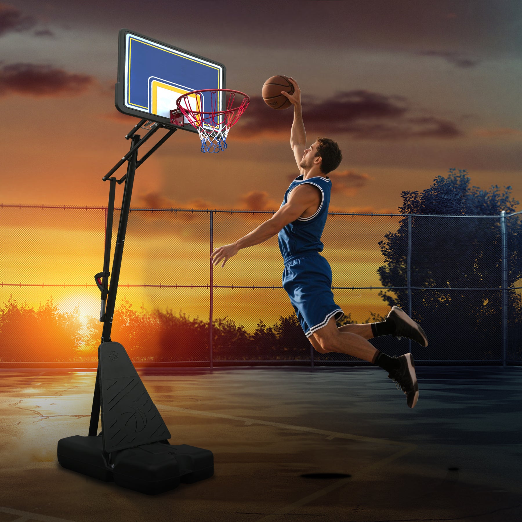Portable Basketball Hoop for Youth Adults & Professional Match,Adjustable Height 8.04 ft to 10.01 ft,39 inch Backboard with Rebound System, Indoor/Outdoor Basketball Goal with Rebound Board and Wheels