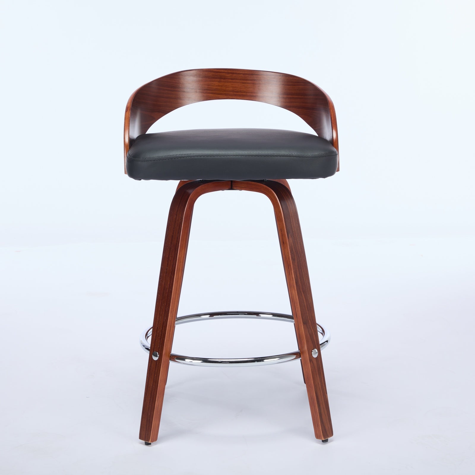 Bar Stools Set of 2, Swivel Bar Height Stools with Low Back, Wood Bar Chairs with Soft Cushion Seat, 25-Inch Seat Height (Black, 25" Counter Height)