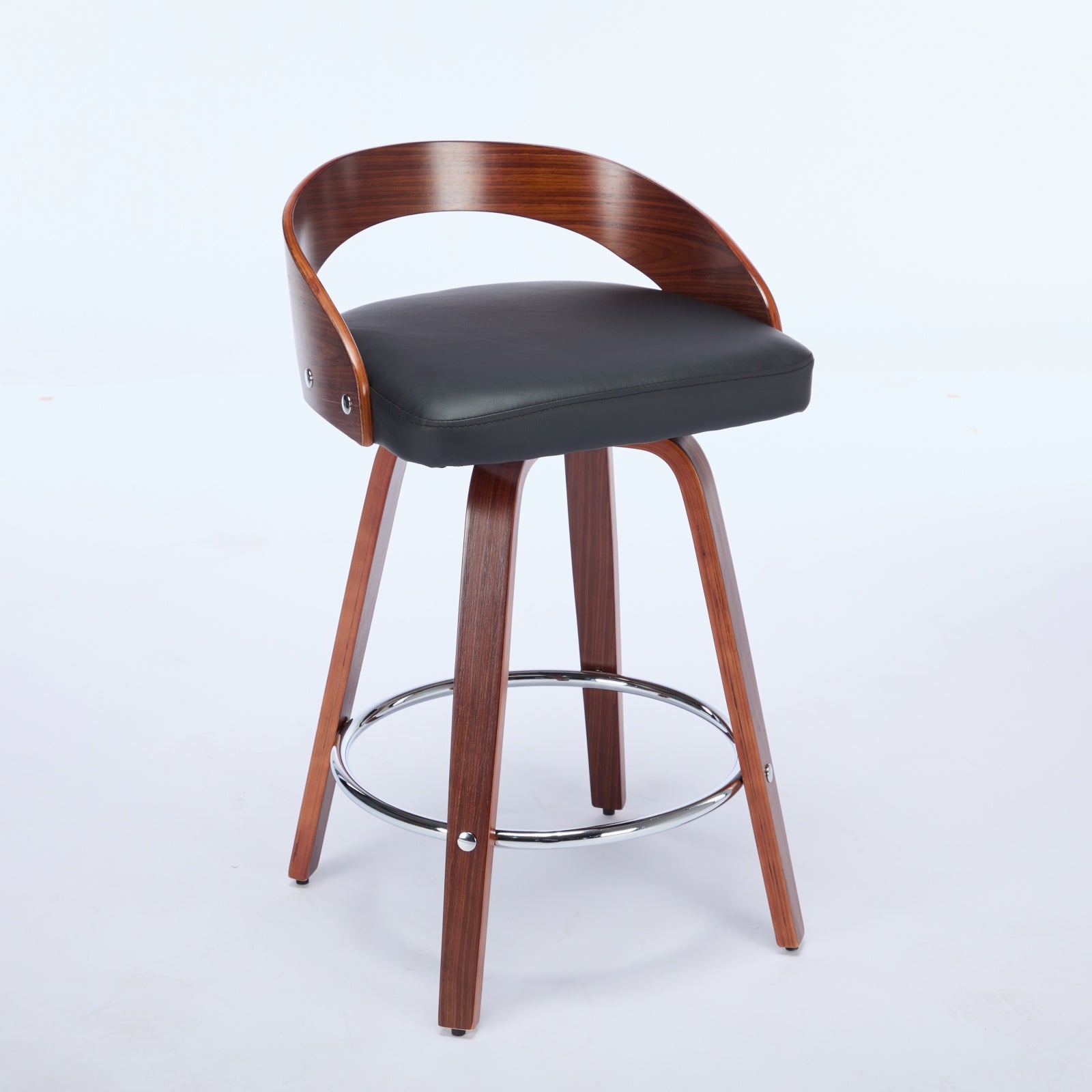 Bar Stools Set of 2, Swivel Bar Height Stools with Low Back, Wood Bar Chairs with Soft Cushion Seat, 25-Inch Seat Height (Black, 25" Counter Height)