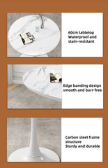 Marble Texture Round Table, Dining Table, Modern Dining Table, Kitchen Table, MDF Top and Steel Base Tulip Round Kitchen Table, Mid Century Coffee Table for Living Room 24 Inch