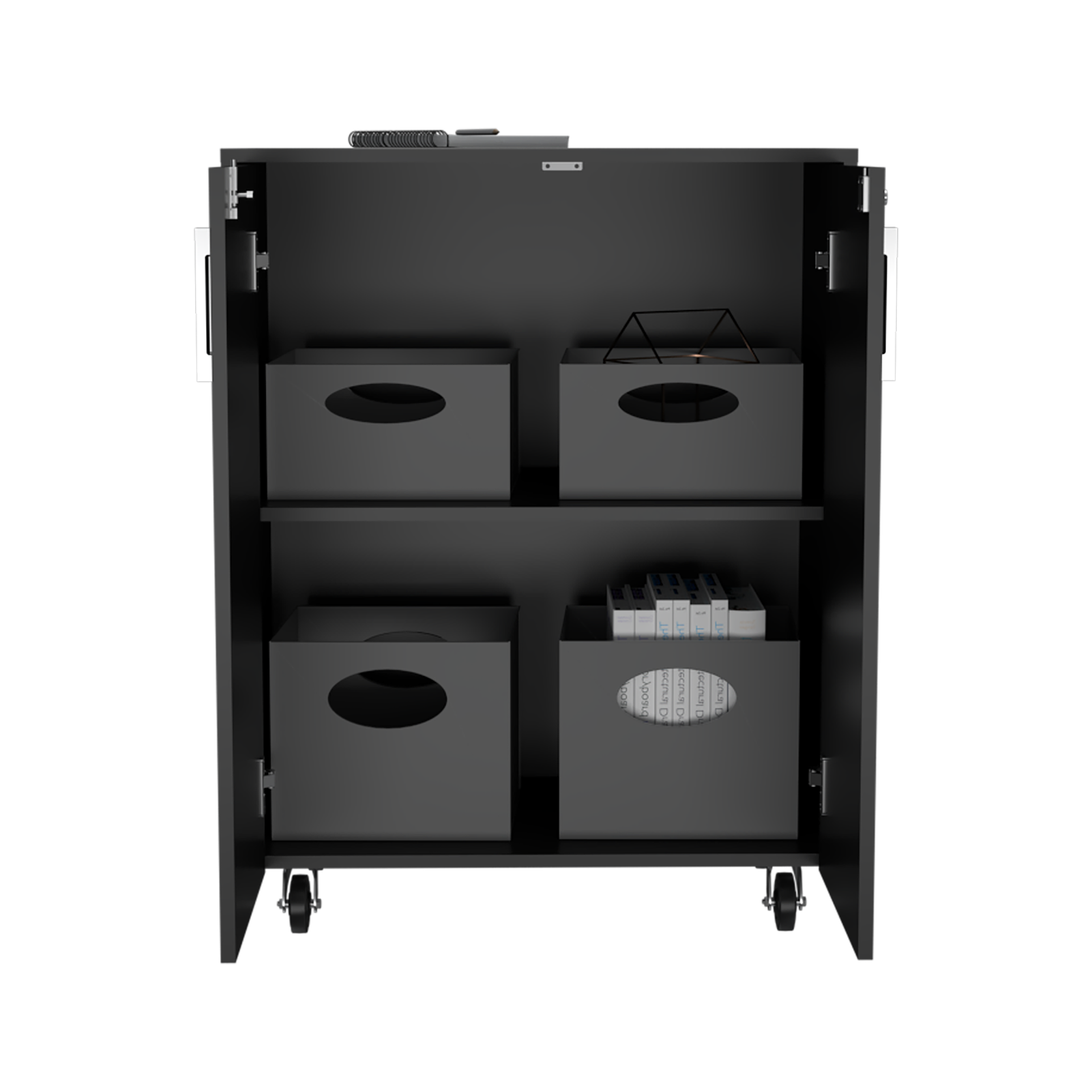 Storage Cabinet Lions, Double Door and Casters, Black Wengue Finish