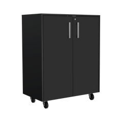 Storage Cabinet Lions, Double Door and Casters, Black Wengue Finish