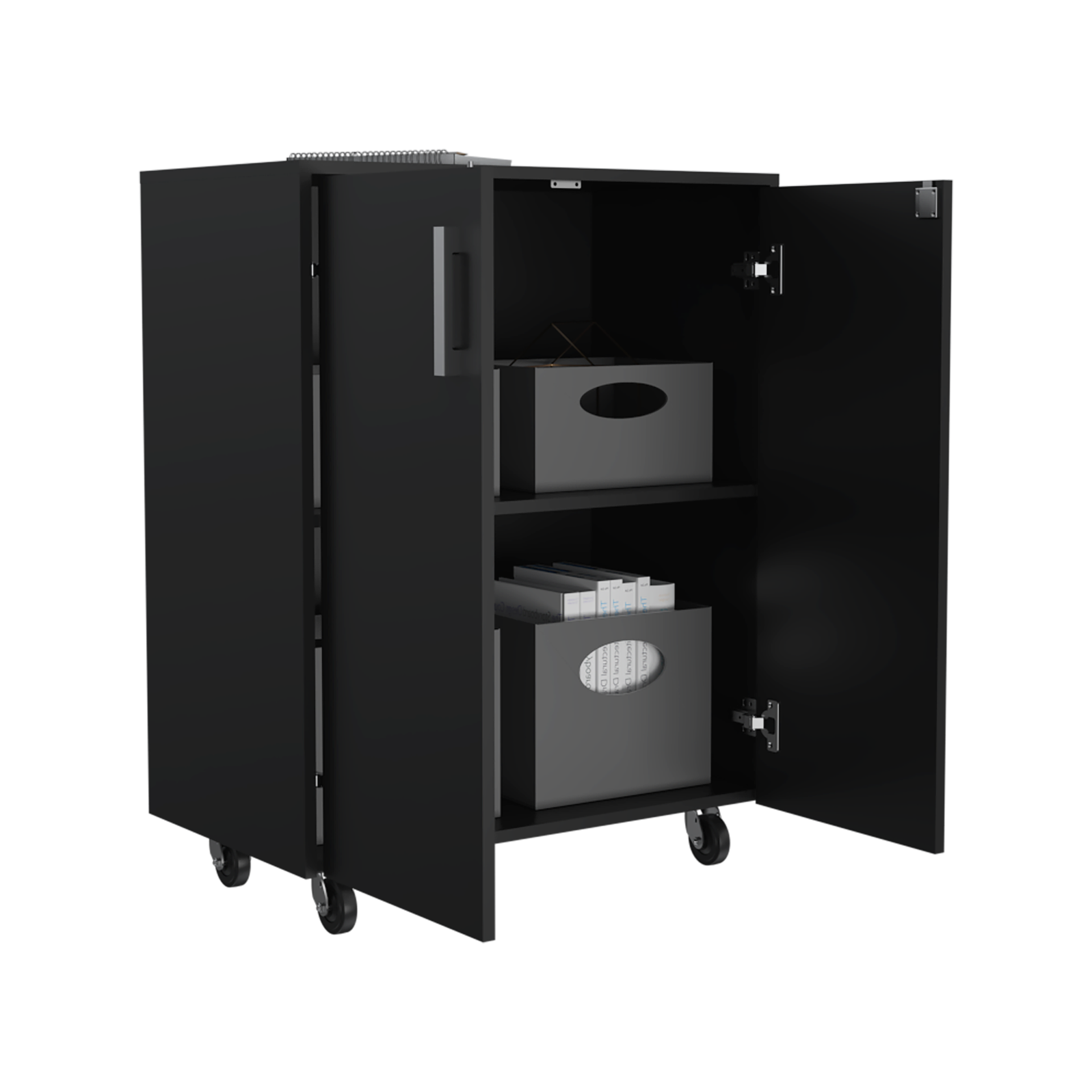 Storage Cabinet Lions, Double Door and Casters, Black Wengue Finish