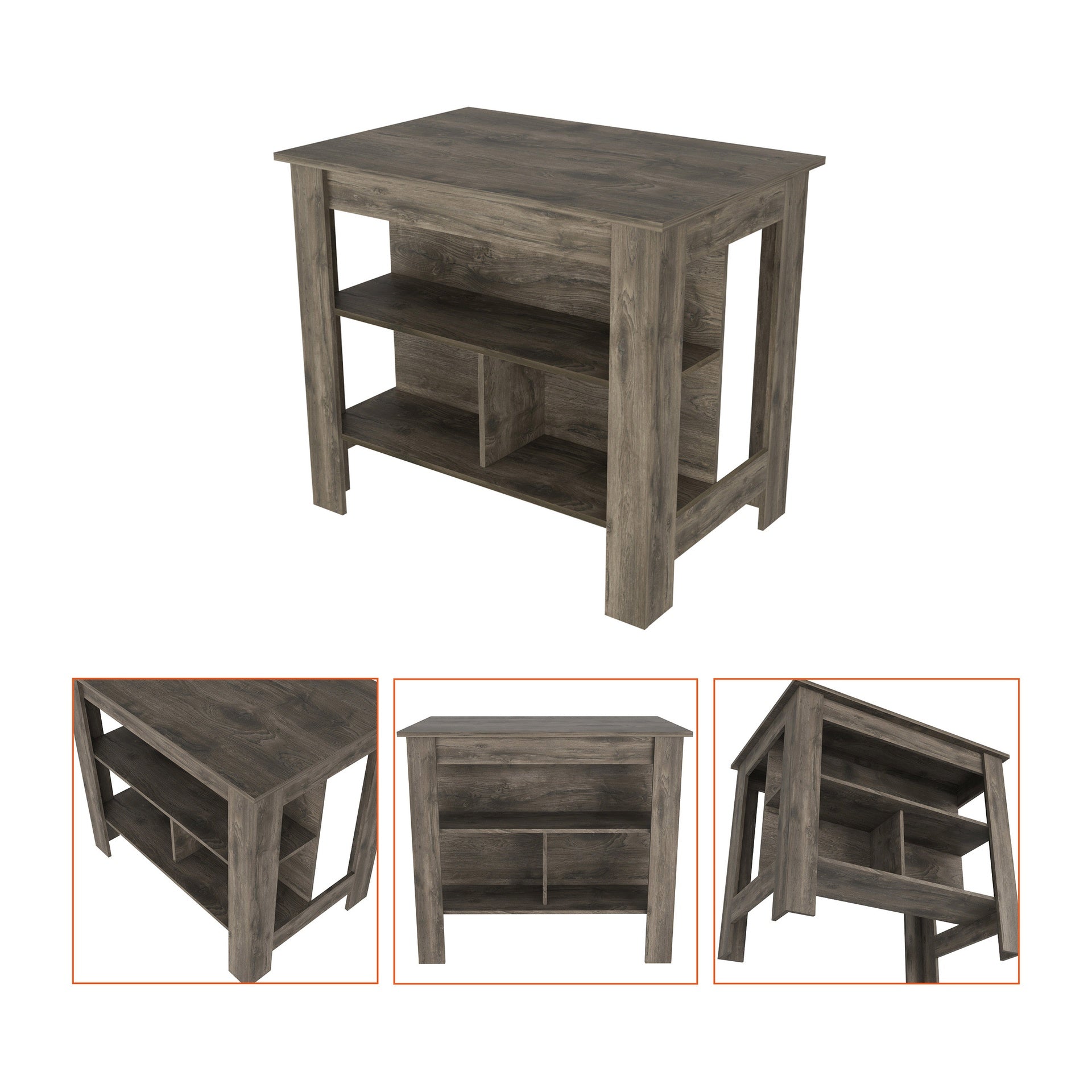 Kitchen Island Dozza, Three Shelves, Dark Brown Finish