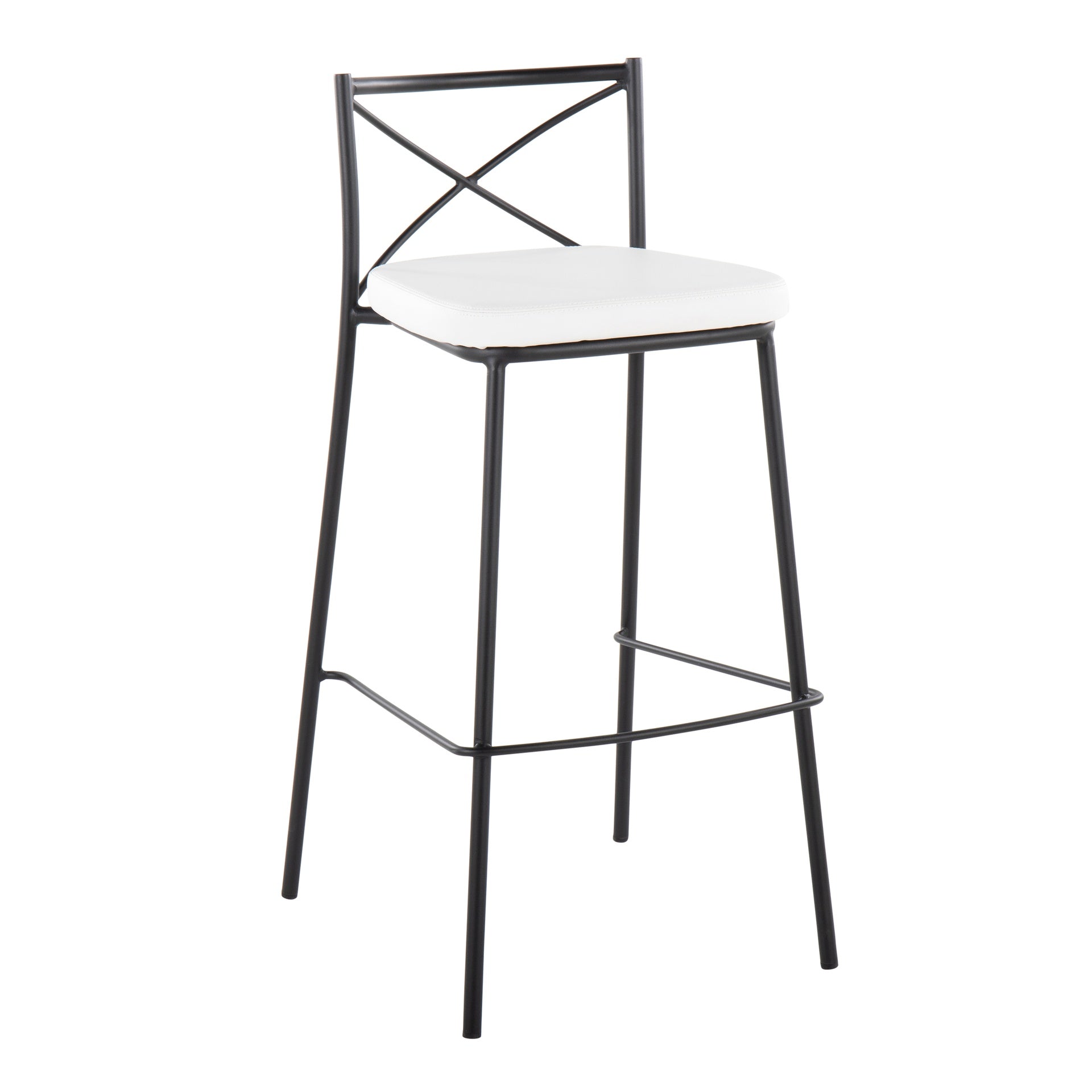 Modern Charlotte 30" Contemporary Fixed-Height Barstool in Black Metal and White Faux Leather by LumiSource - Set of 2