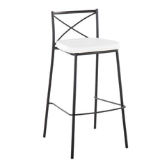 Modern Charlotte 30" Contemporary Fixed-Height Barstool in Black Metal and White Faux Leather by LumiSource - Set of 2