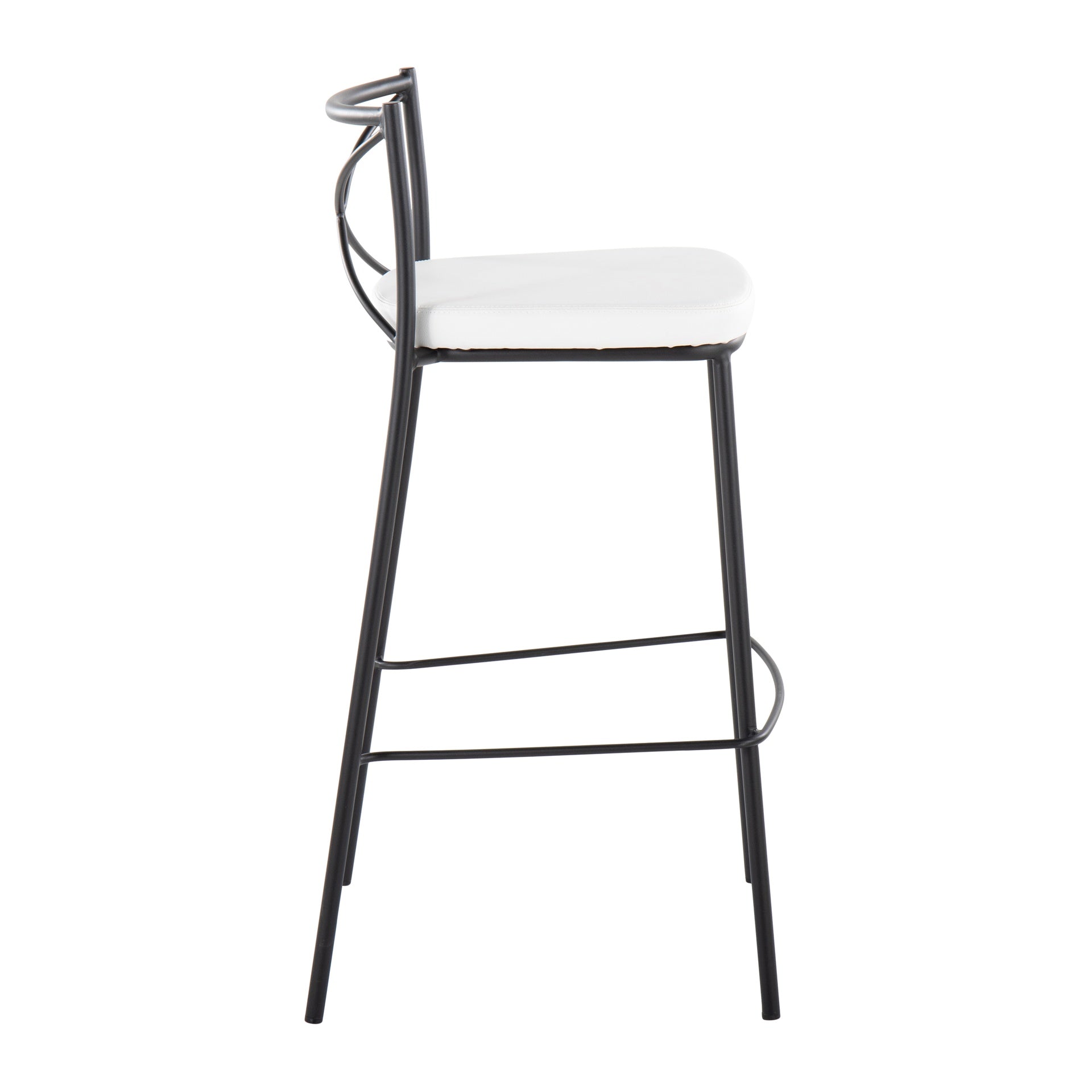 Modern Charlotte 30" Contemporary Fixed-Height Barstool in Black Metal and White Faux Leather by LumiSource - Set of 2