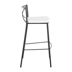 Modern Charlotte 30" Contemporary Fixed-Height Barstool in Black Metal and White Faux Leather by LumiSource - Set of 2