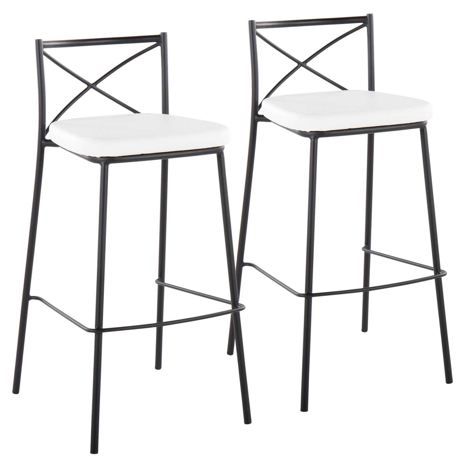 Modern Charlotte 30" Contemporary Fixed-Height Barstool in Black Metal and White Faux Leather by LumiSource - Set of 2