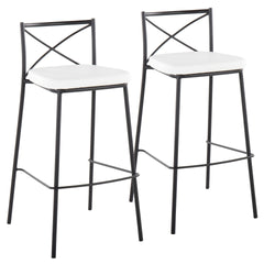 Modern Charlotte 30" Contemporary Fixed-Height Barstool in Black Metal and White Faux Leather by LumiSource - Set of 2