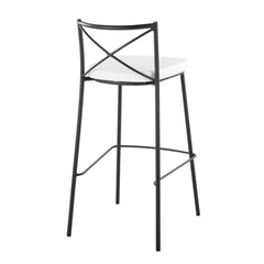 Modern Charlotte 30" Contemporary Fixed-Height Barstool in Black Metal and White Faux Leather by LumiSource - Set of 2