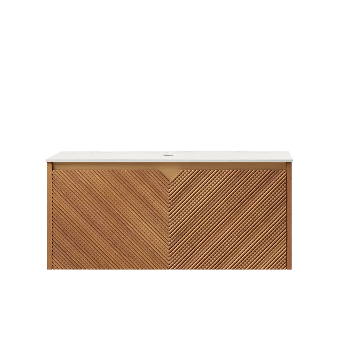 RUBEN 36" Wall-Mounted Brown Oak Plywood Cabinet and Carrara White Sintered Stone Countertop, NO Basin, NO Faucet and Sink Cover
