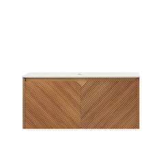 RUBEN 36" Wall-Mounted Brown Oak Plywood Cabinet and Carrara White Sintered Stone Countertop, NO Basin, NO Faucet and Sink Cover