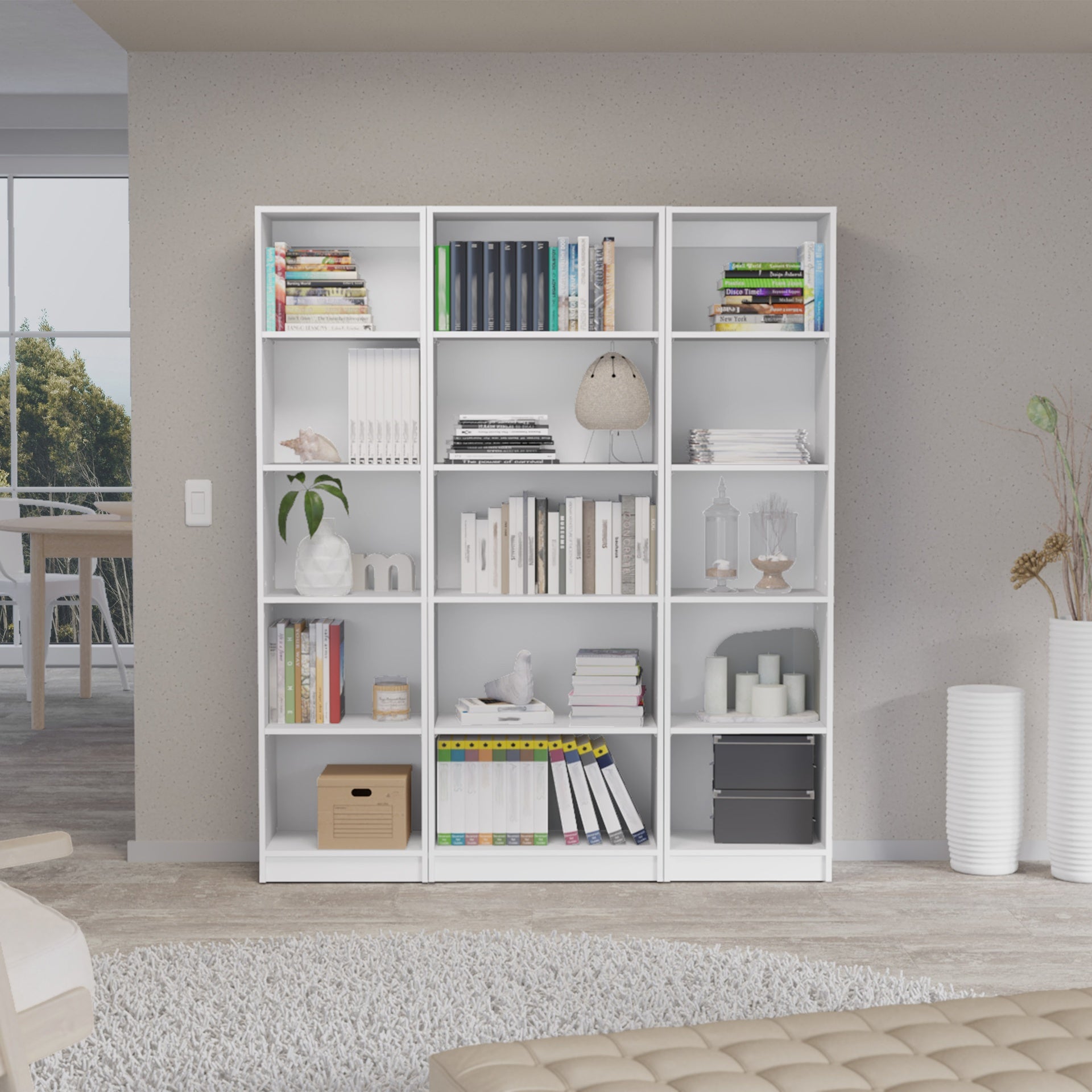 Parwan 3 Piece Living Room Set with 3 Bookcases, White