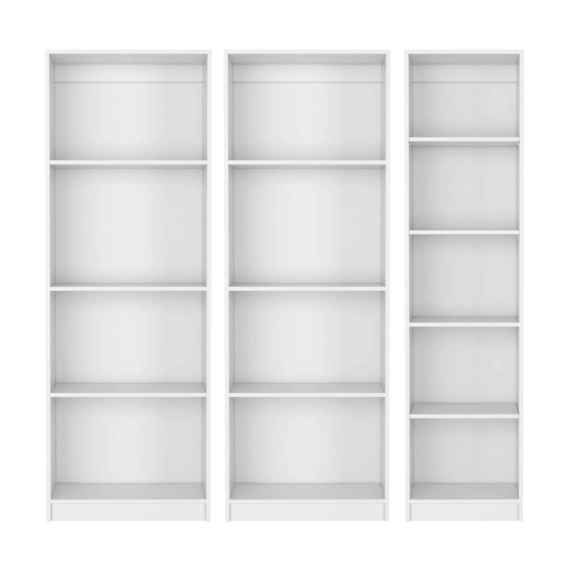 Trues 3 Piece Living Room Set with 3 Bookcases, White