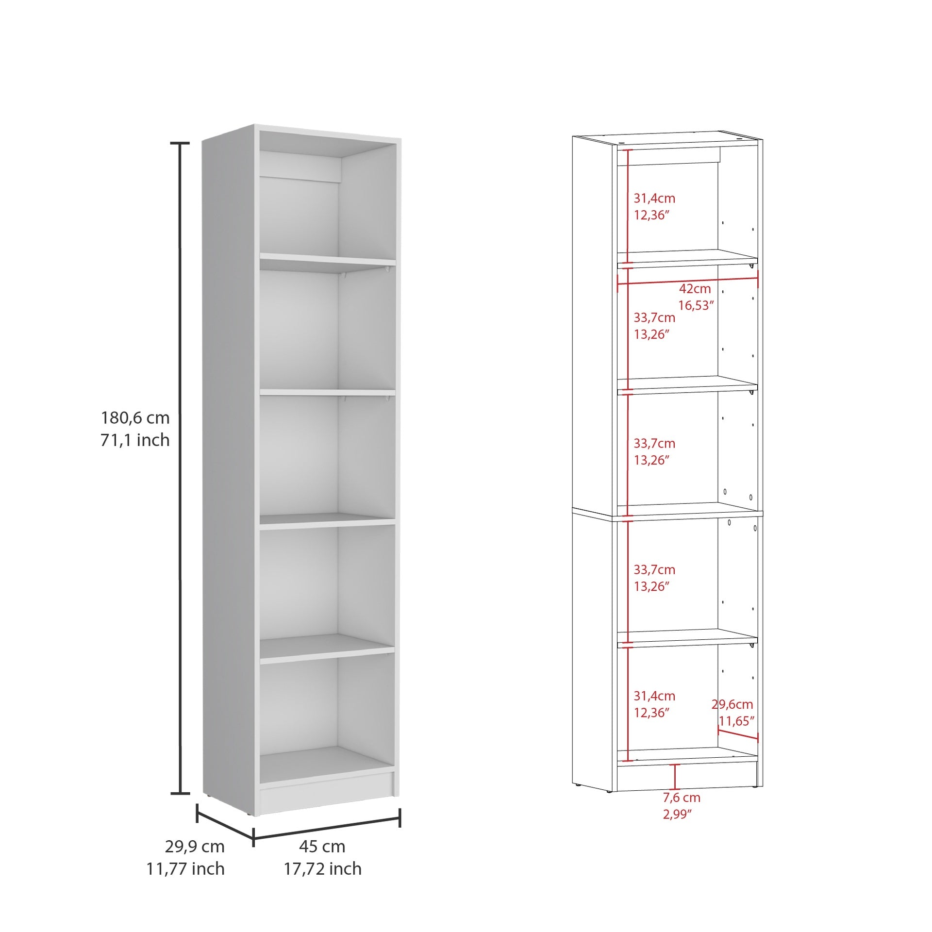 Tuin 3 Piece Living Room Set with 3 Bookcases, White