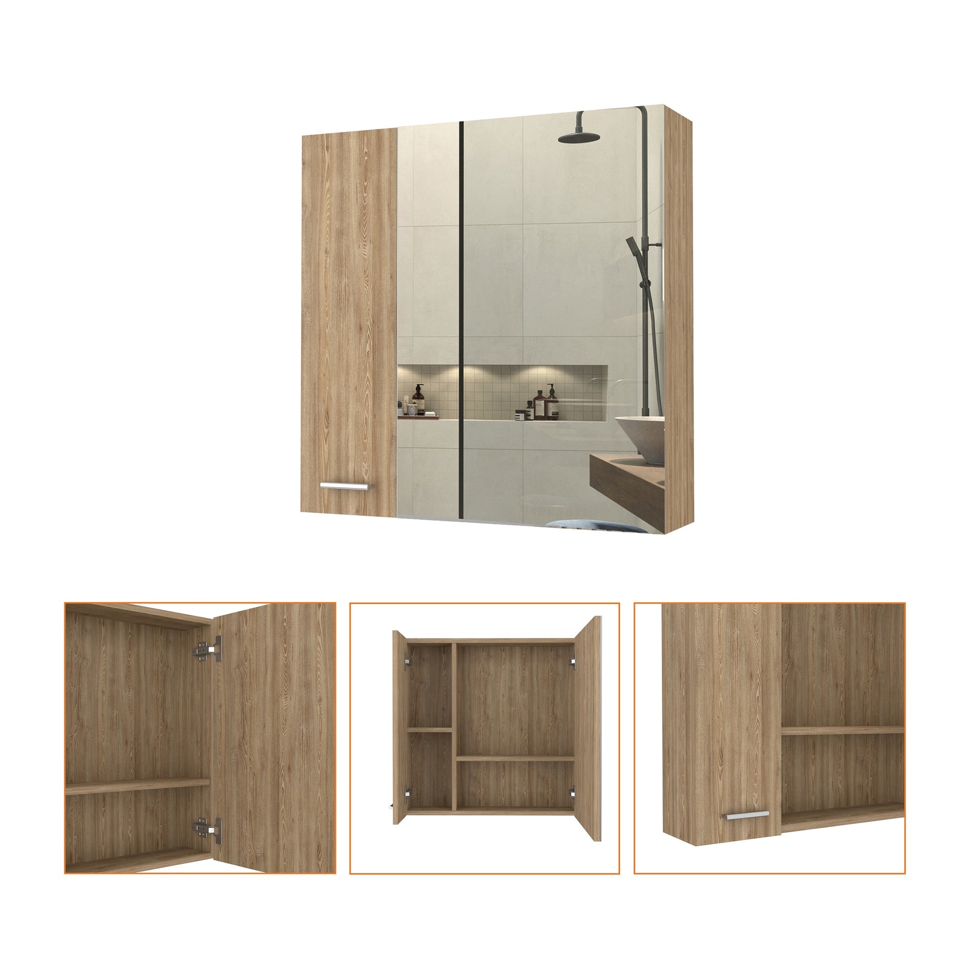 Medicine Cabinet Prague, Four Internal Shelves, Single Door, Pine Finish
