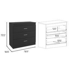 Three Drawer Dresser Lial, Superior Top, Metal Hardware, Black Wengue Finish