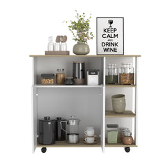 Kitchen Island Kamkacht, One Cabinet, Four Open Shelves, Light Oak / White Finish