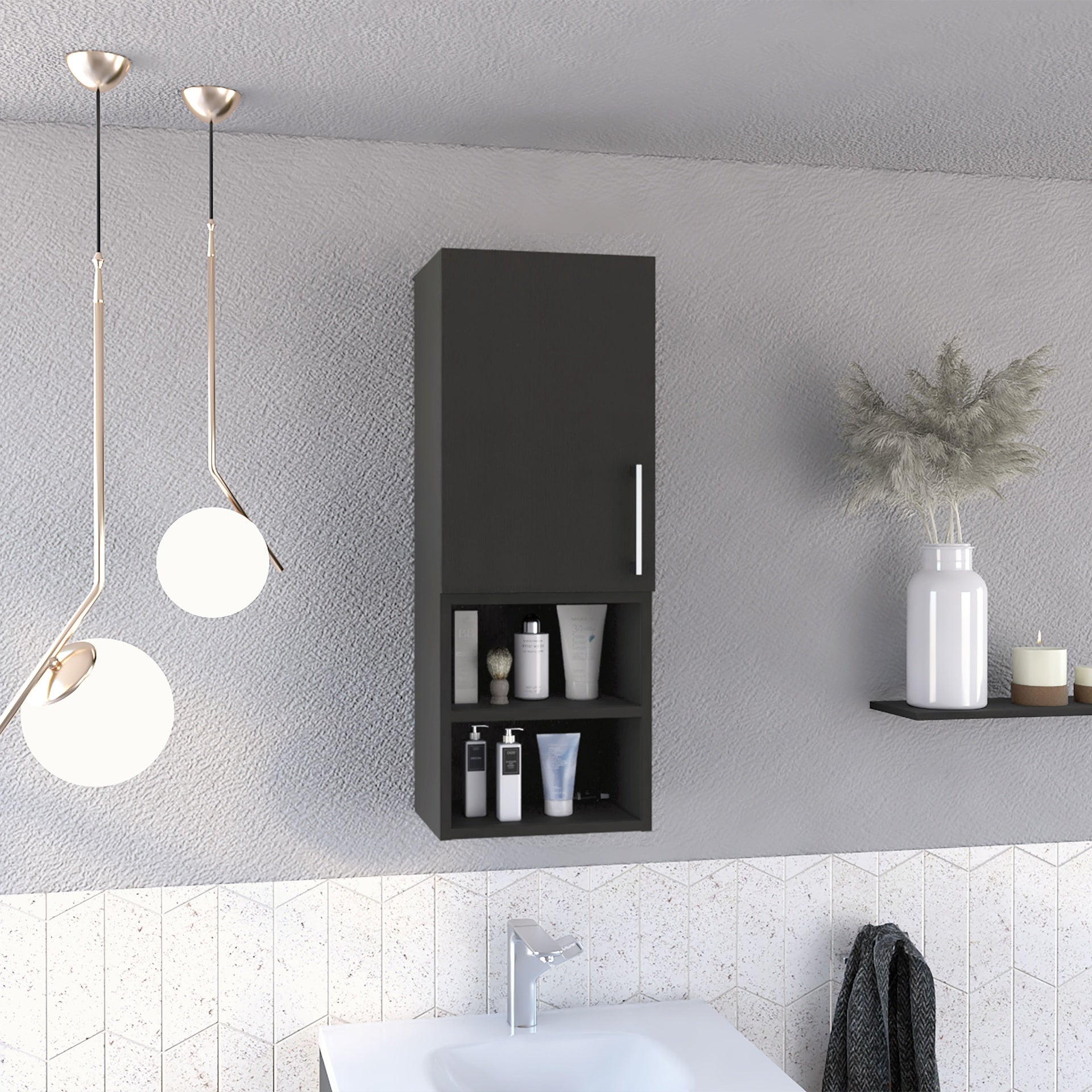 Medicine Cabinet Jozz, Two External Shelves, Metal Handle, Single Door, Black Wengue Finish