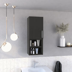 Medicine Cabinet Jozz, Two External Shelves, Metal Handle, Single Door, Black Wengue Finish