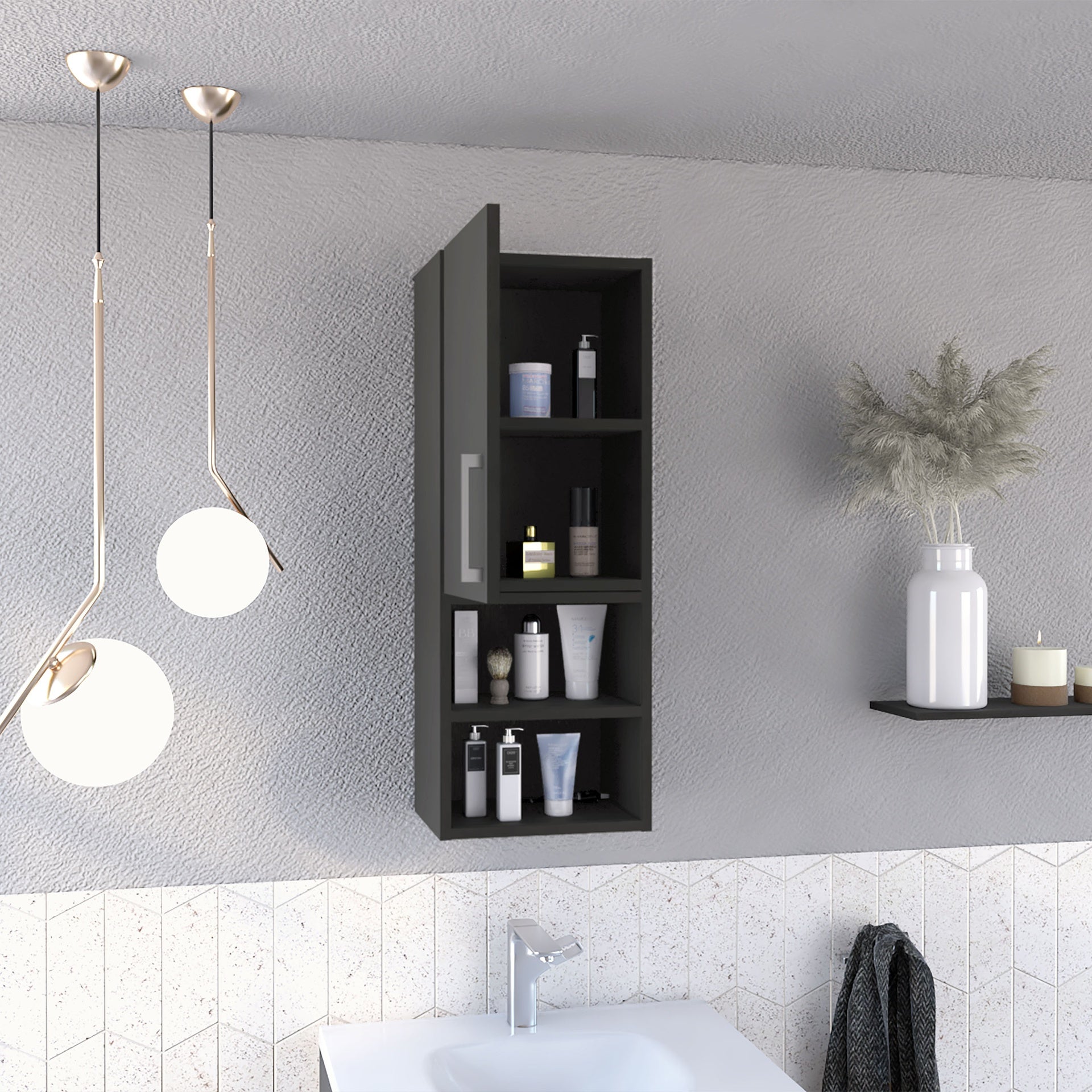 Medicine Cabinet Jozz, Two External Shelves, Metal Handle, Single Door, Black Wengue Finish