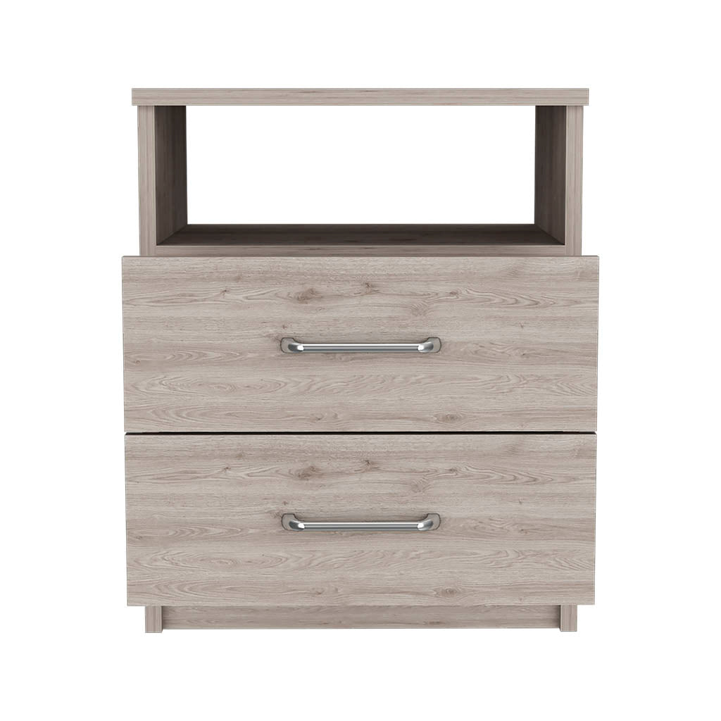 Nightstand Olienza, Two Drawers, One Shelf, Light Gray Finish