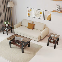Set of 2 Modern Tempered Glass Tea Table ,Tempered Glass Tabletop with MDF Layer,Coffee Table,End Table, Square Table for Living Room, Brown/black