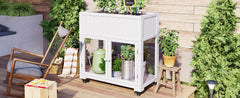 TOPMAX Patio 35.4''x17.7''x37.4'' Mini Wood Cold Frame, Compact 2 Doors Garden Greenhouse with Wheels, Raised Bed with Liner for Indoor Outdoor Use, White