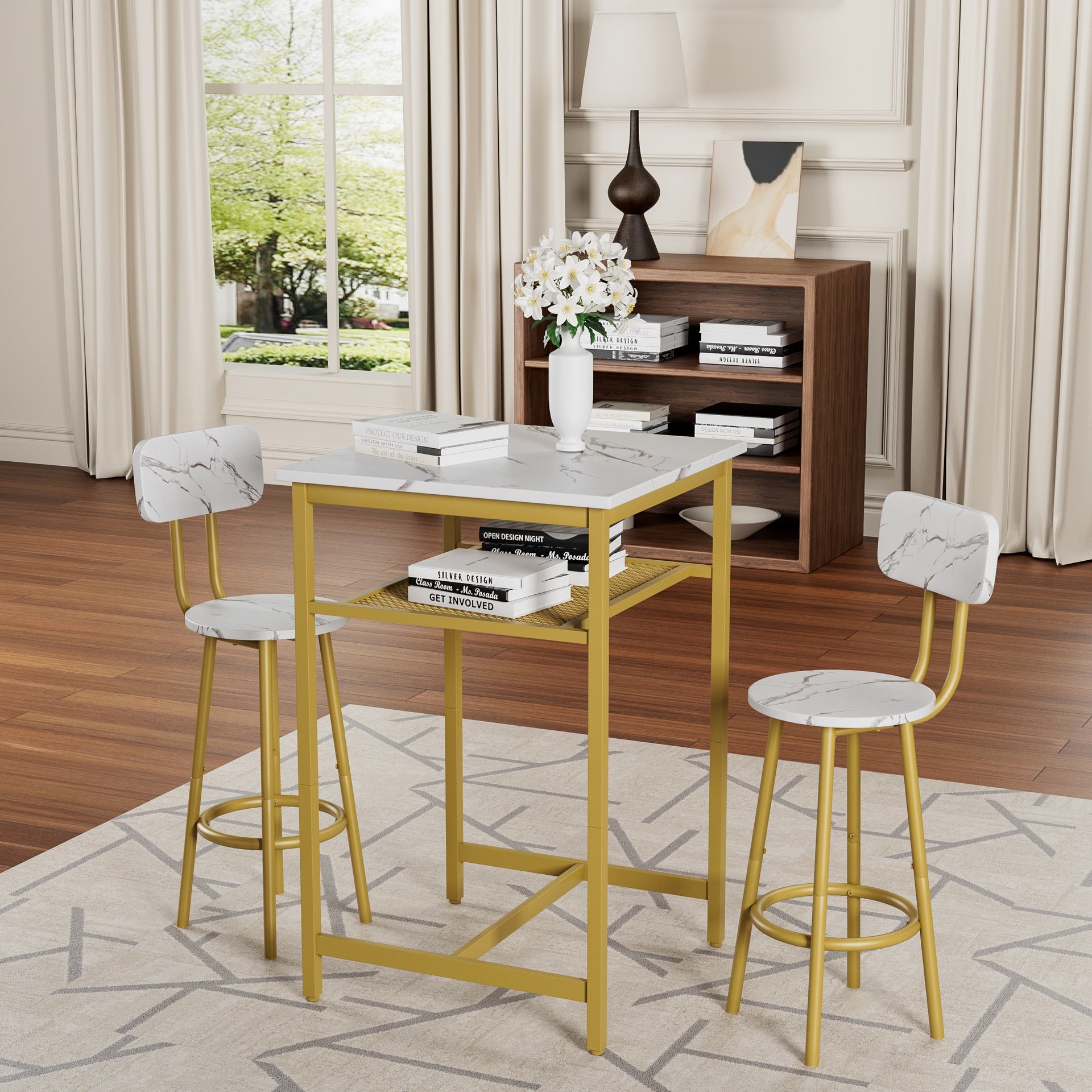 Bar table, equipped with 2 bar stools , with backrest and partition