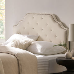 Tufted Upholstered Headboard Queen Size, Solid Wood Head Board with Durable Metal Legs, Adjustable Height Queen headboard with Nailhead Trim,fabric Headboard in Modern Button Tuffted Design