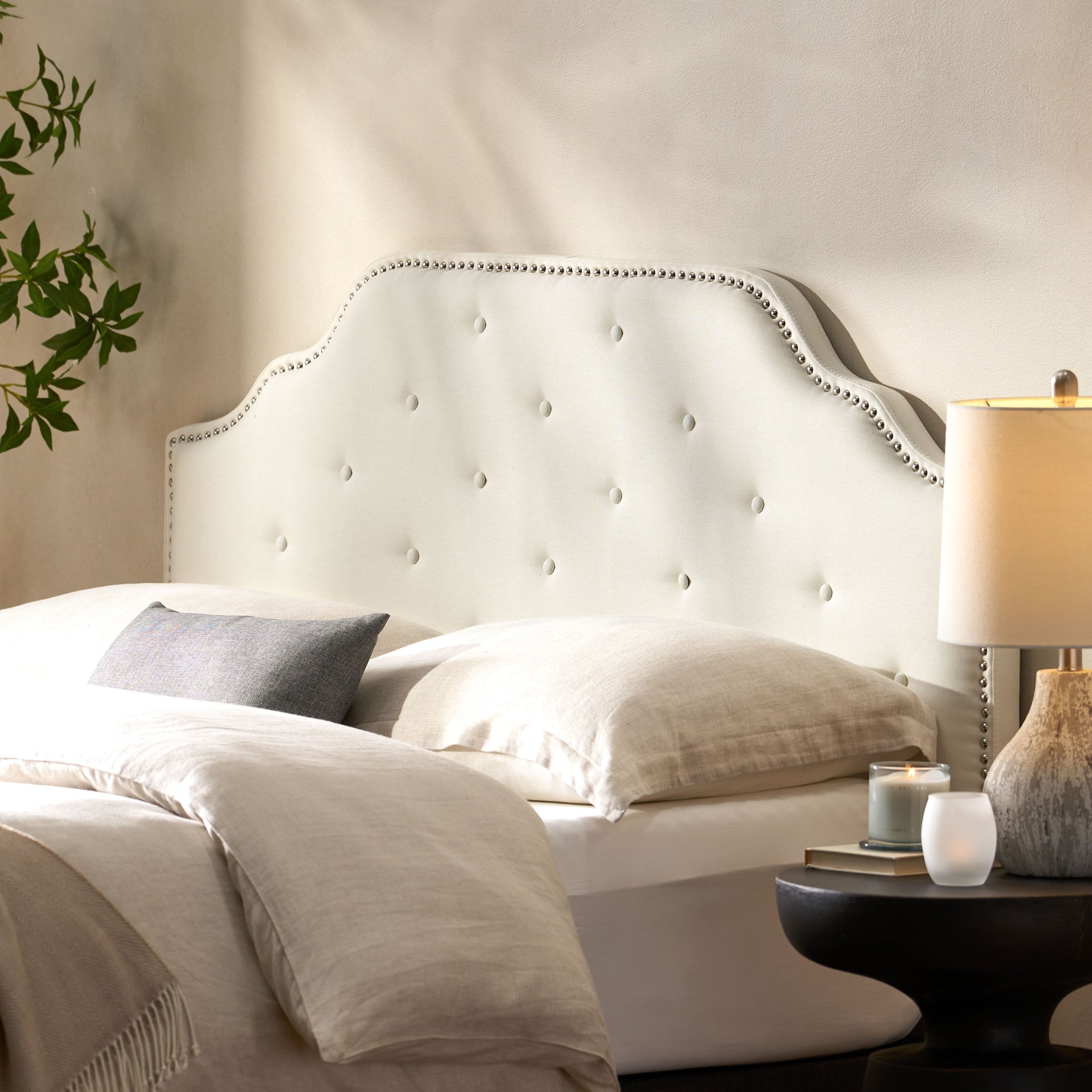 Tufted Upholstered Headboard Queen Size, Solid Wood Head Board with Durable Metal Legs, Adjustable Height Queen headboard with Nailhead Trim,fabric Headboard in Modern Button Tuffted Design