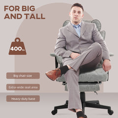 HOMCOM Massage Executive Office Chair with 6 Vibration Points, 400LBS Heated Big and Tall Office Chair with Foot Rest and Lumbar Support, Microfiber Reclining Computer Desk Chair, Gray