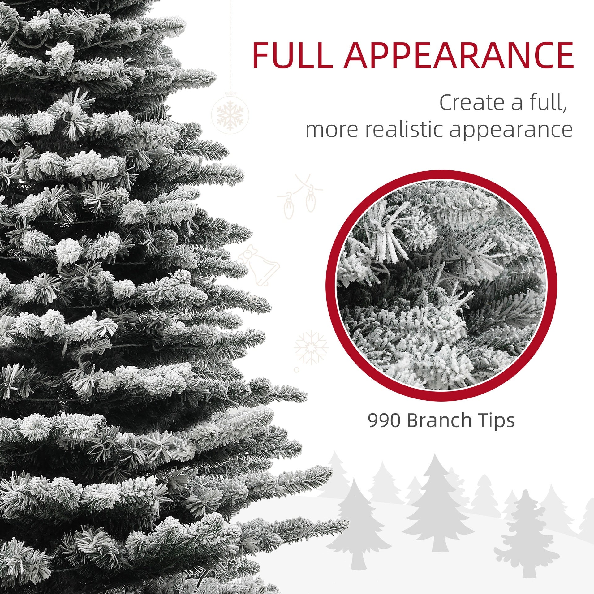 HOMCOM 6.5 ft Pre-Lit Mountain Pine Artificial Christmas Tree, Snow Flocked Christmas Tree, Hinged Xmas Tree with 400 LED Lights and 990 Branch Tips for Holiday Party Decoration, Green