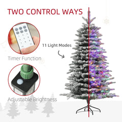 HOMCOM 6.5 ft Pre-Lit Mountain Pine Artificial Christmas Tree, Snow Flocked Christmas Tree, Hinged Xmas Tree with 400 LED Lights and 990 Branch Tips for Holiday Party Decoration, Green