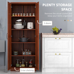 HOMCOM 63" 2-Door Kitchen Pantry, Freestanding Storage Cabinet with 5-tier Shelving and 2 Adjustable Shelves for Dining Room, Tan
