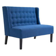 HOMCOM Wingback Double Sofa Linen Fabric Upholstery Button Tufted Loveseat Armless Couch Modern Contemporary Living Room Settee with Wood Legs, Blue