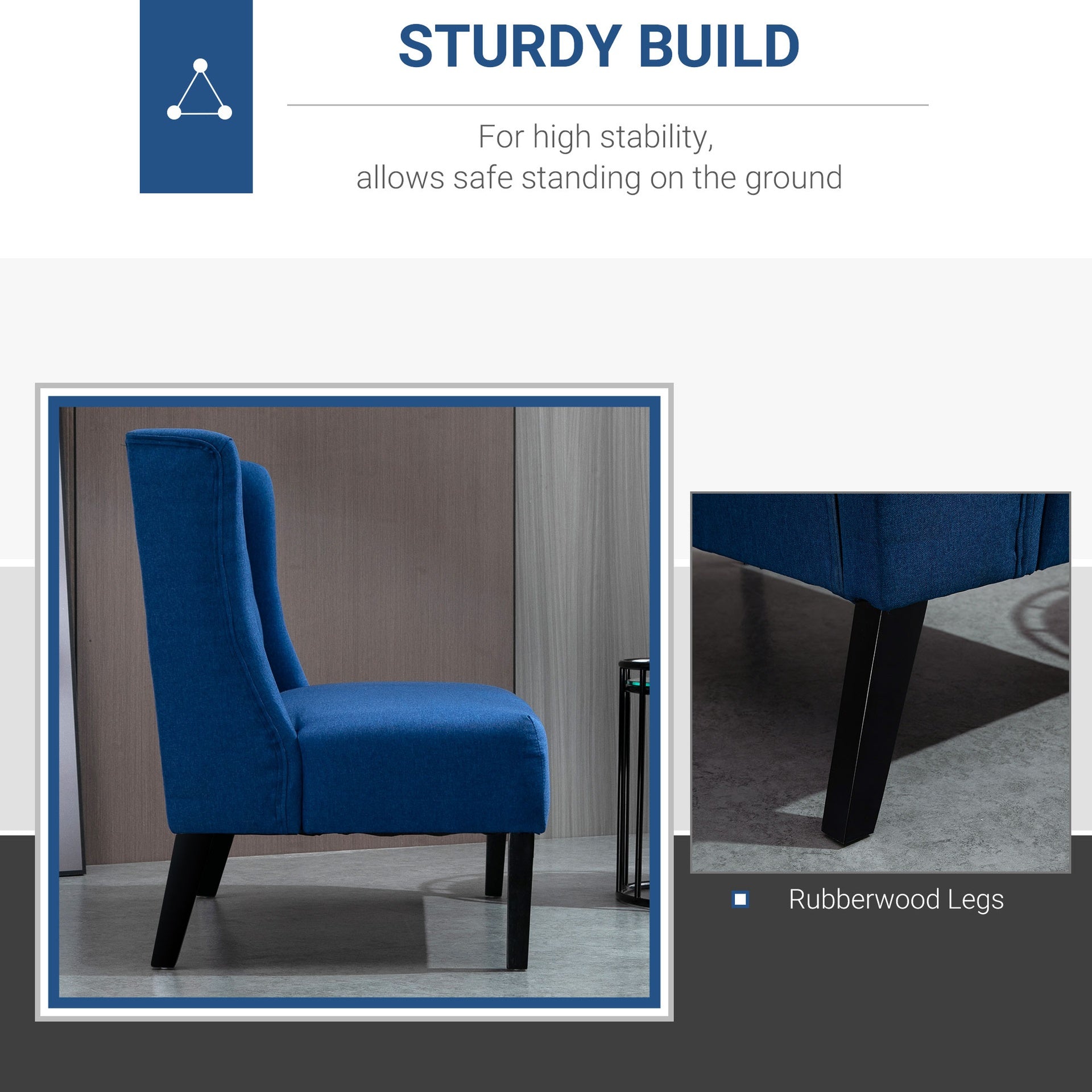 HOMCOM Wingback Double Sofa Linen Fabric Upholstery Button Tufted Loveseat Armless Couch Modern Contemporary Living Room Settee with Wood Legs, Blue