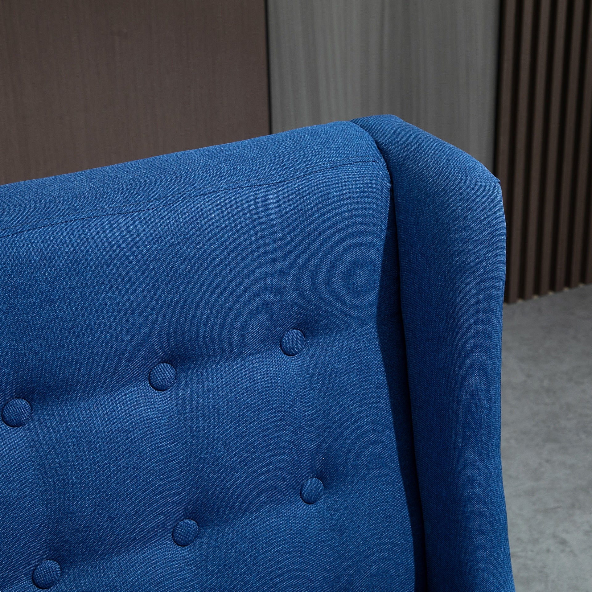 HOMCOM Wingback Double Sofa Linen Fabric Upholstery Button Tufted Loveseat Armless Couch Modern Contemporary Living Room Settee with Wood Legs, Blue