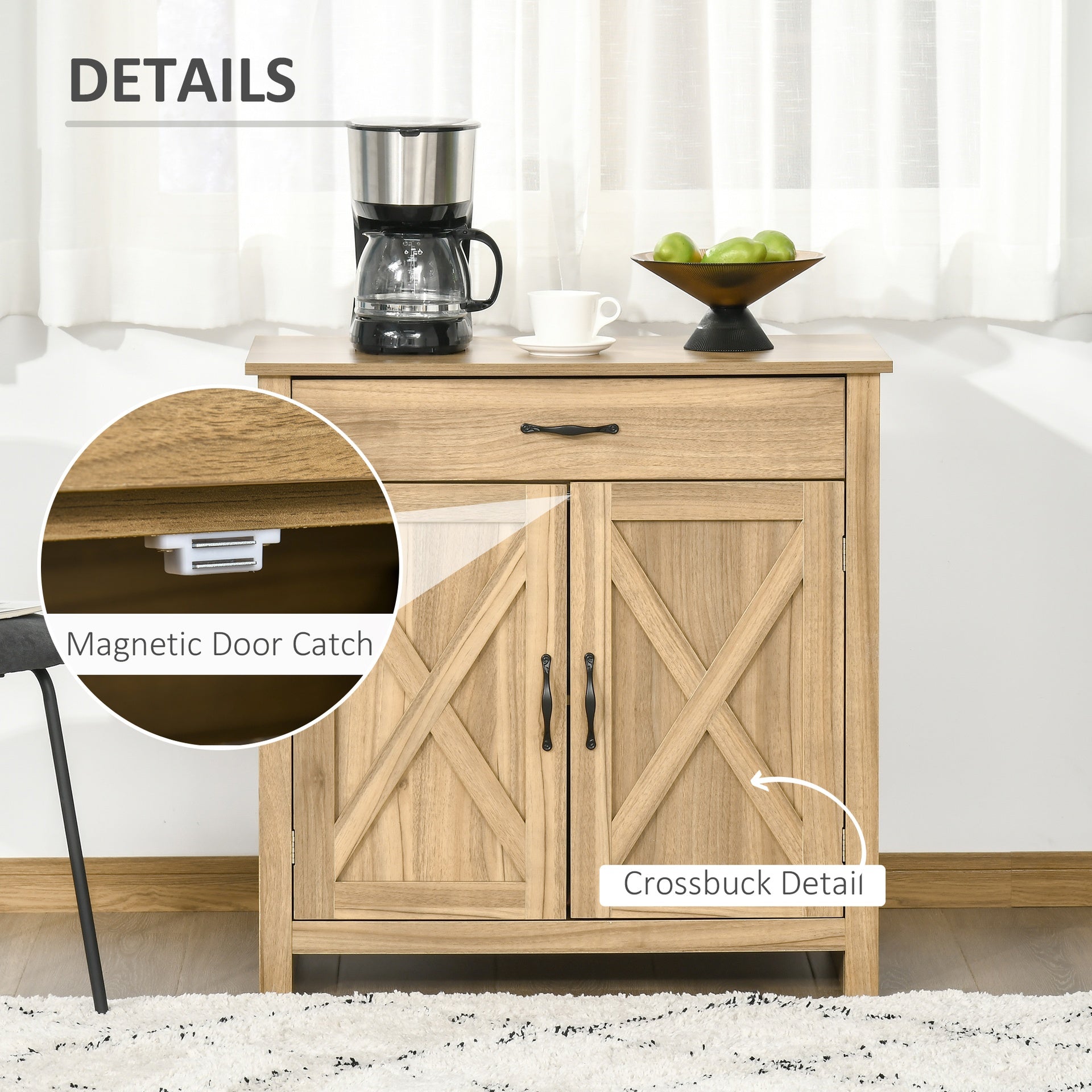 HOMCOM Farmhouse Sideboard Buffet Cabinet, Barn Door Coffee Bar Cabinet with Drawer and Adjustable Shelf, Kitchen Cabinet for Living Room, Entryway, Natural Wood Effect