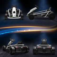Aosom 24V 8.1 MPH Electric Go Kart, Drifting Car Battery Powered Ride on Toy Outdoor with Slow Start, Music, Horn Honking and Safety Belt, for 8-12 Years Old, White