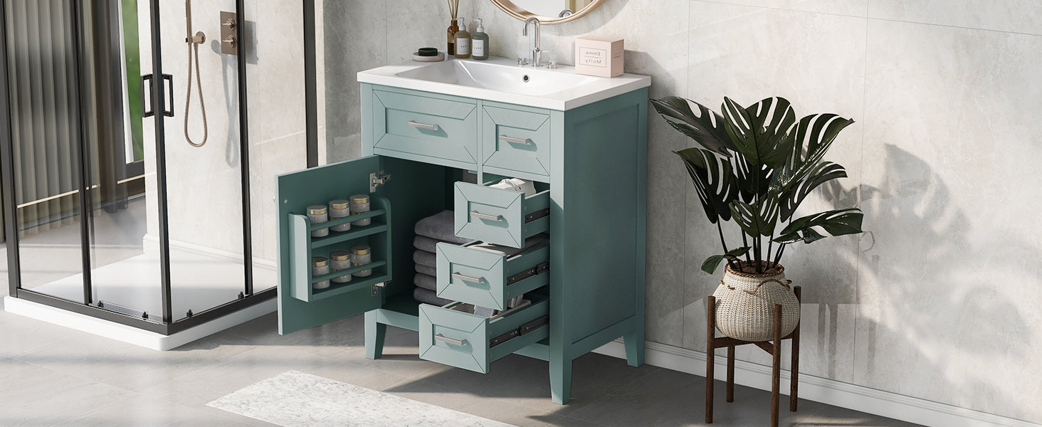 30" Bathroom Vanity with Sink Combo, Green Bathroom Cabinet with Drawers, Solid Frame and MDF Board