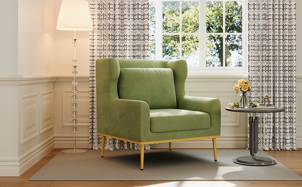 Modern Armchair Velvet Accent Chair Reading Chair Single Sofa Chair for Living Room, Bedroom, or Reading Corner, Green