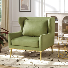 Modern Armchair Velvet Accent Chair Reading Chair Single Sofa Chair for Living Room, Bedroom, or Reading Corner, Green