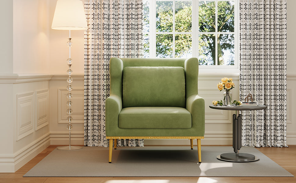 Modern Armchair Velvet Accent Chair Reading Chair Single Sofa Chair for Living Room, Bedroom, or Reading Corner, Green
