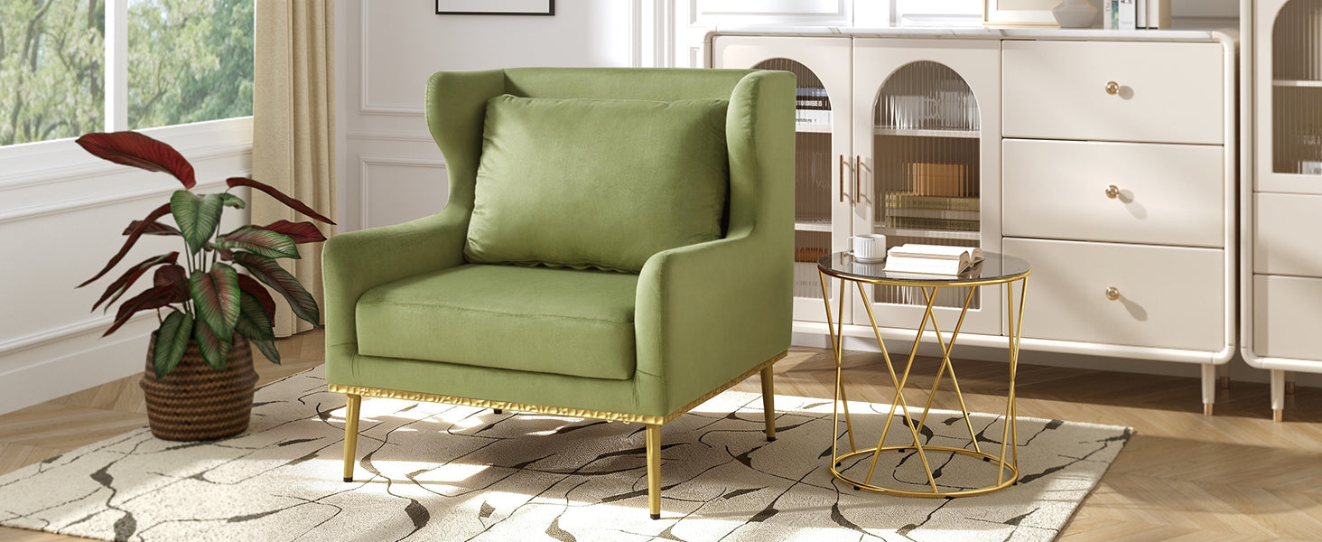 Modern Armchair Velvet Accent Chair Reading Chair Single Sofa Chair for Living Room, Bedroom, or Reading Corner, Green