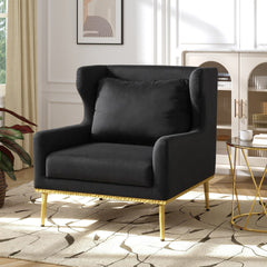 Modern Armchair Velvet Accent Chair Reading Chair Single Sofa Chair for Living Room, Bedroom, or Reading Corner, Black