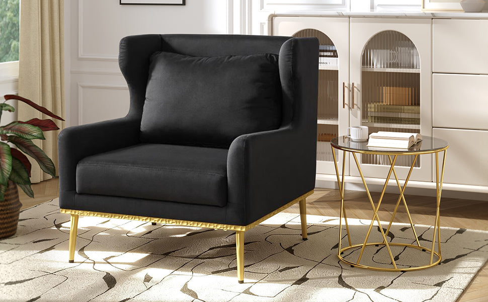 Modern Armchair Velvet Accent Chair Reading Chair Single Sofa Chair for Living Room, Bedroom, or Reading Corner, Black